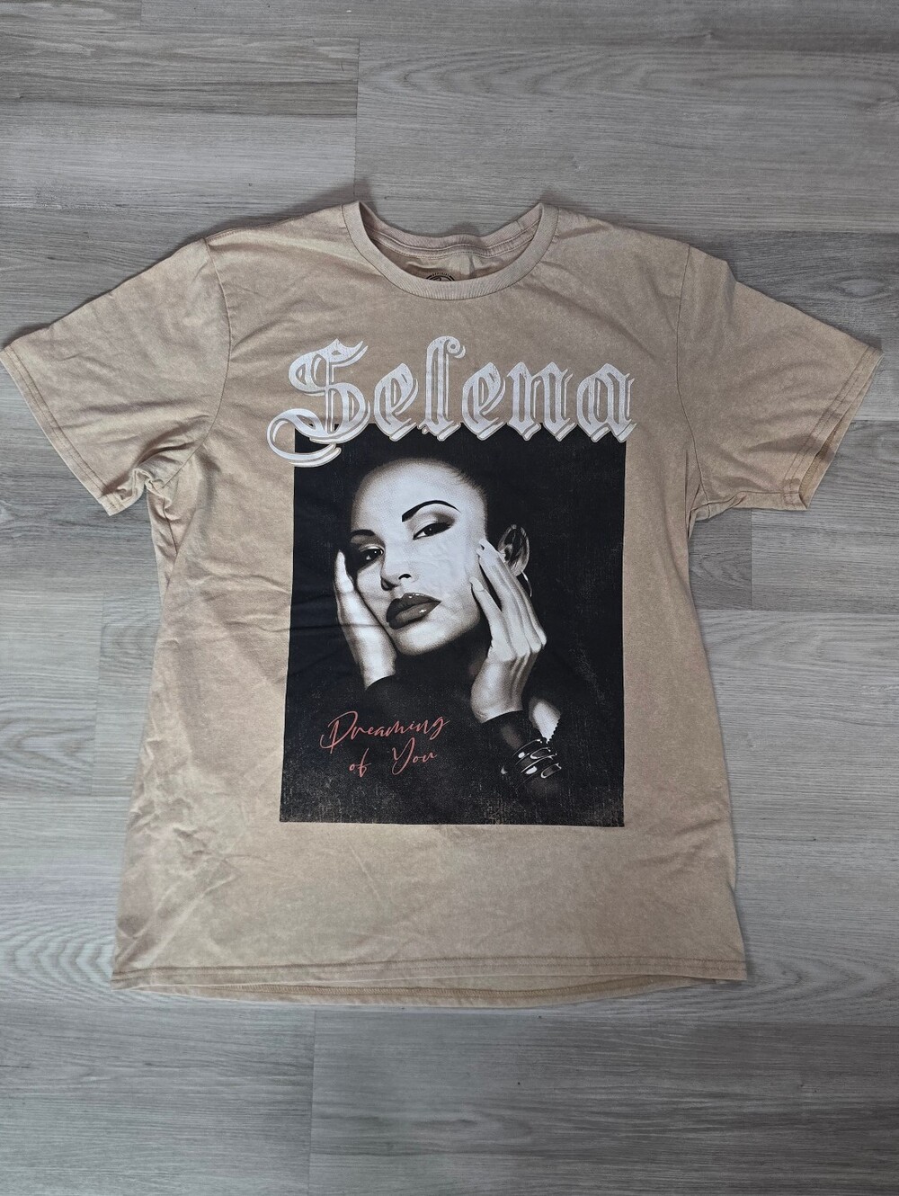 Selena Official Merch Dreaming Of You Tour Acid Wash Tan Graphic Tee Size L
